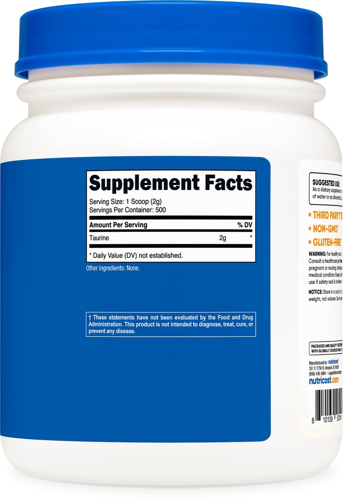 Nutricost Taurine Powder (1KG) – 500 Servings – Pure High Quality Powder