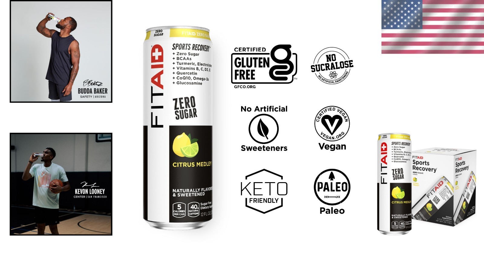 FITAID ZERO: Keto-Friendly 5 Cal Post-Workout Recovery Drink – Pack of 4
