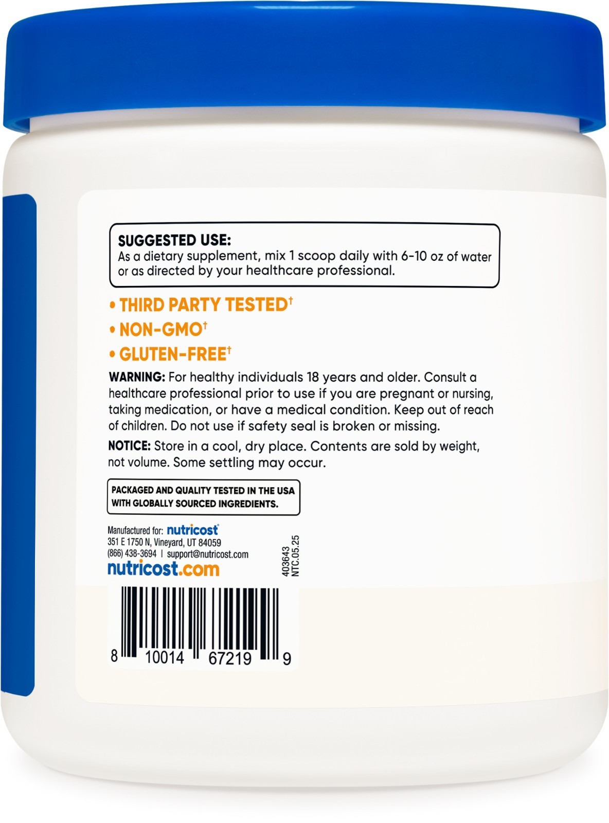 Nutricost Potassium Bicarbonate (1 LB) – 1.3G Per Serving, Non-GMO, Gluten Free