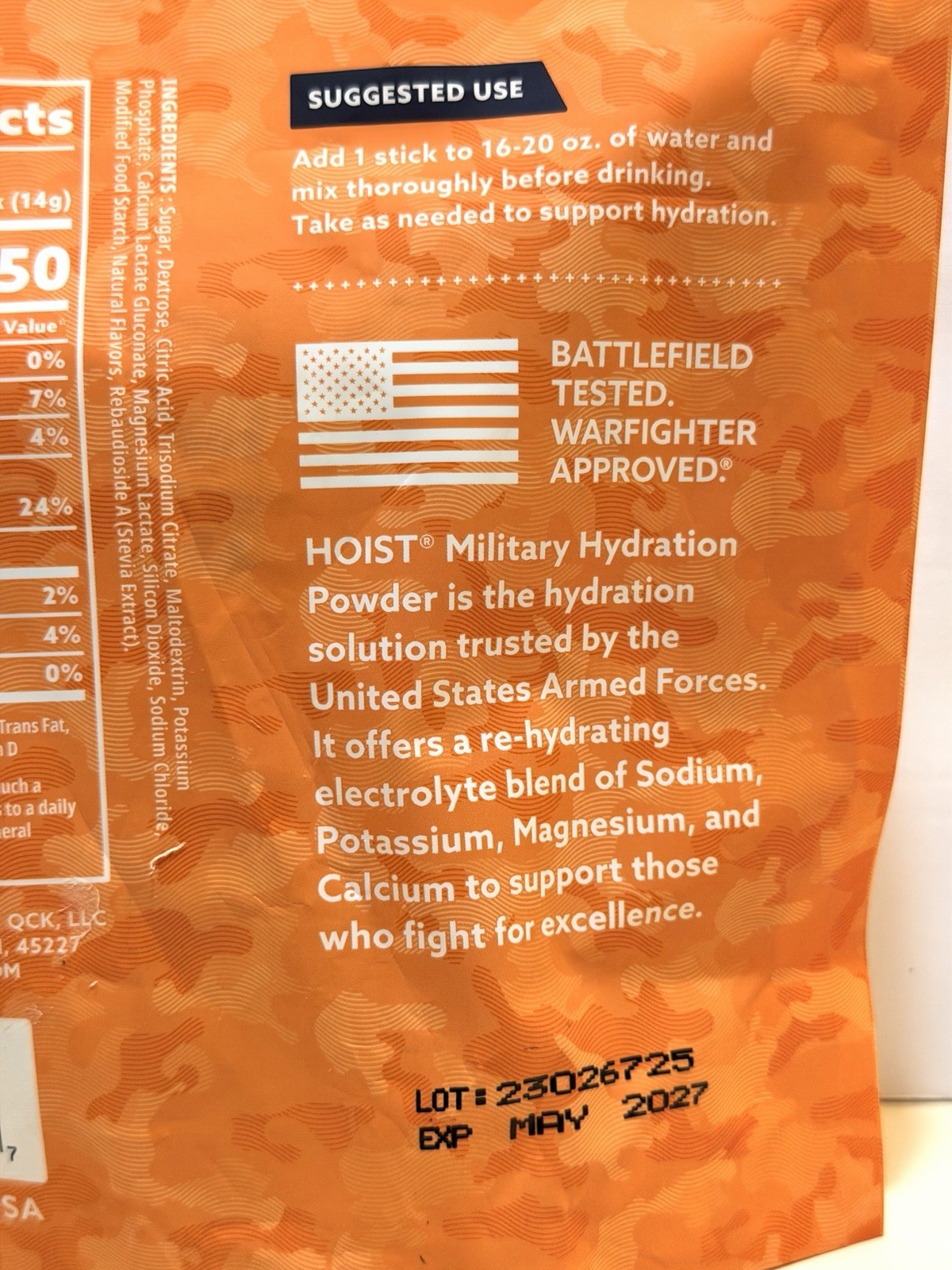 5 Pack HOIST Military Hydration Powder Tropical Orange Electrolyte Drink Mix 60