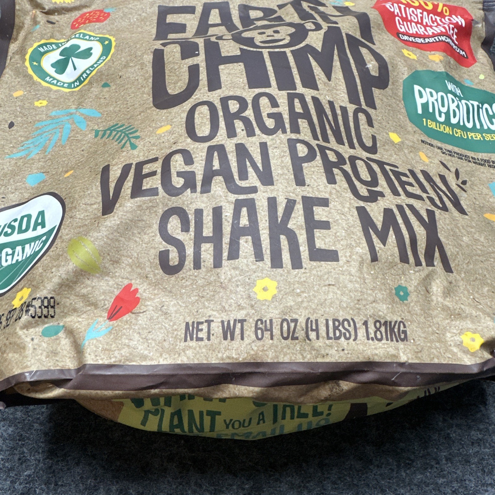 Earth Chimp Organic Vegan Protein Shake Mix – CHOCOLATE – 64 Oz 4 Lb
