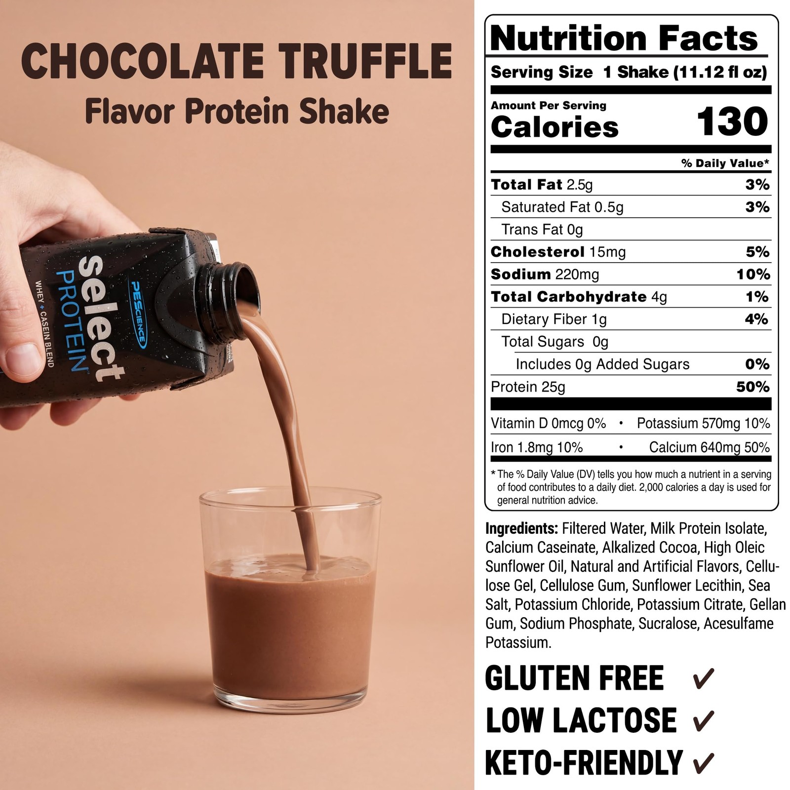 PEScience Select Protein Shake RTD, 25g Whey and 11.12 Fl Oz (Pack of 4)