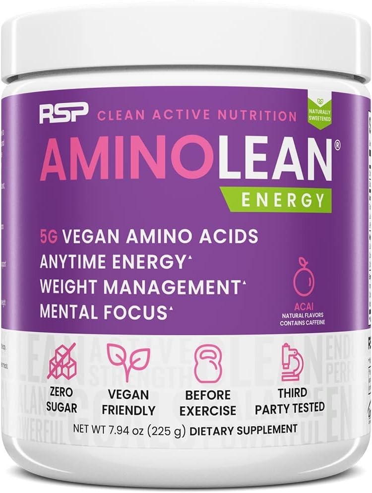 Naturally Sweetened AminoLean Pre Workout – Acai Flavor, 25 Servings, Zero Sugar