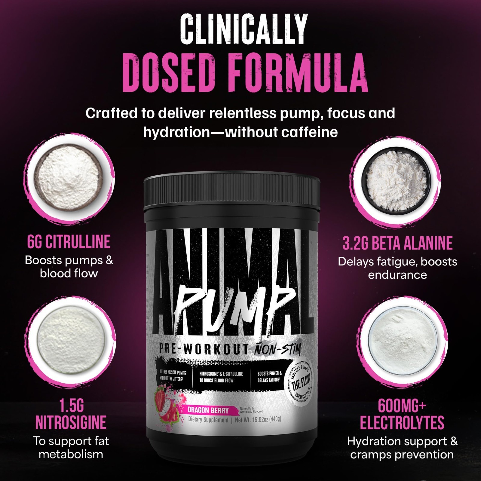 Stim-Free Pre-Workout Powder – 6g L-Citrulline, Beta-Alanine, Electrolytes, 20 S