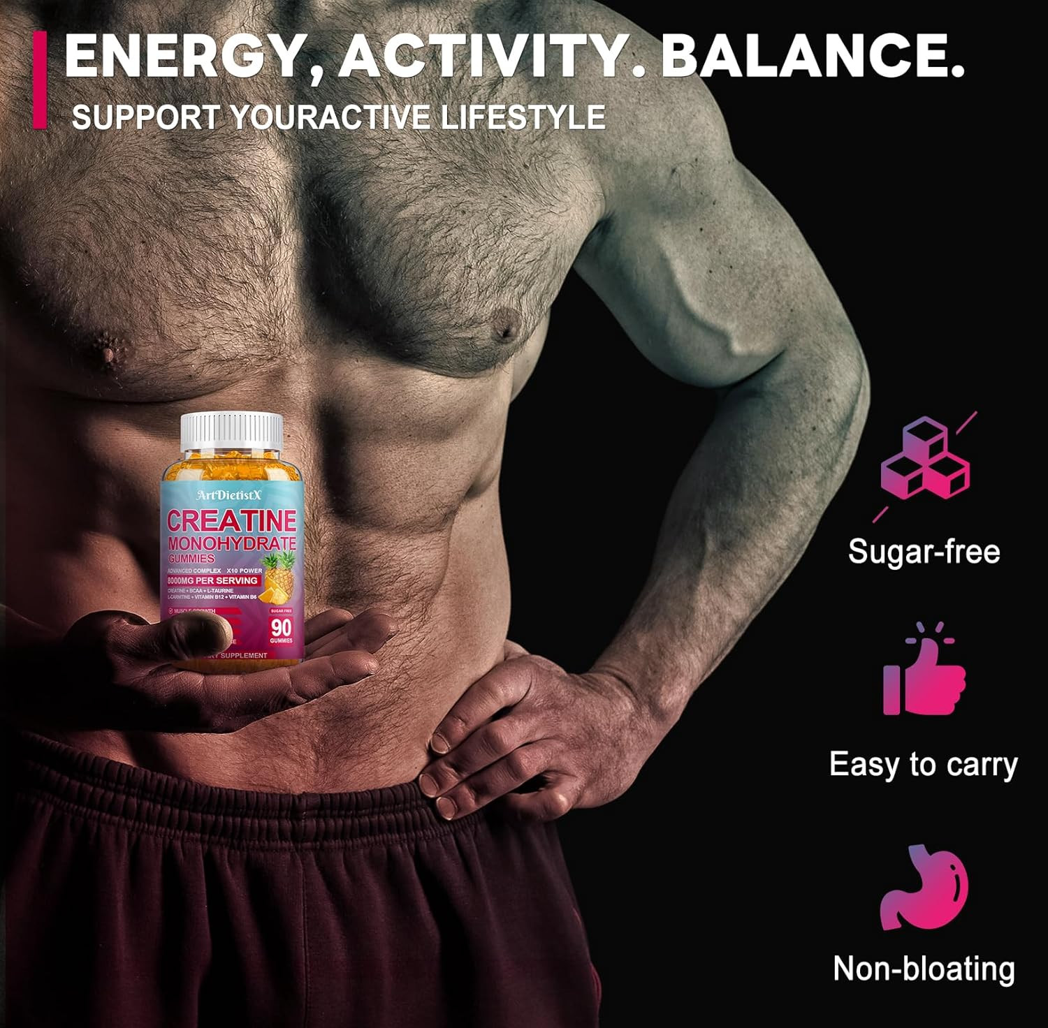 Creatine Monohydrate 8000Mg Gummies with BCAA, L-Carnitine, Taurine & Vitamin…