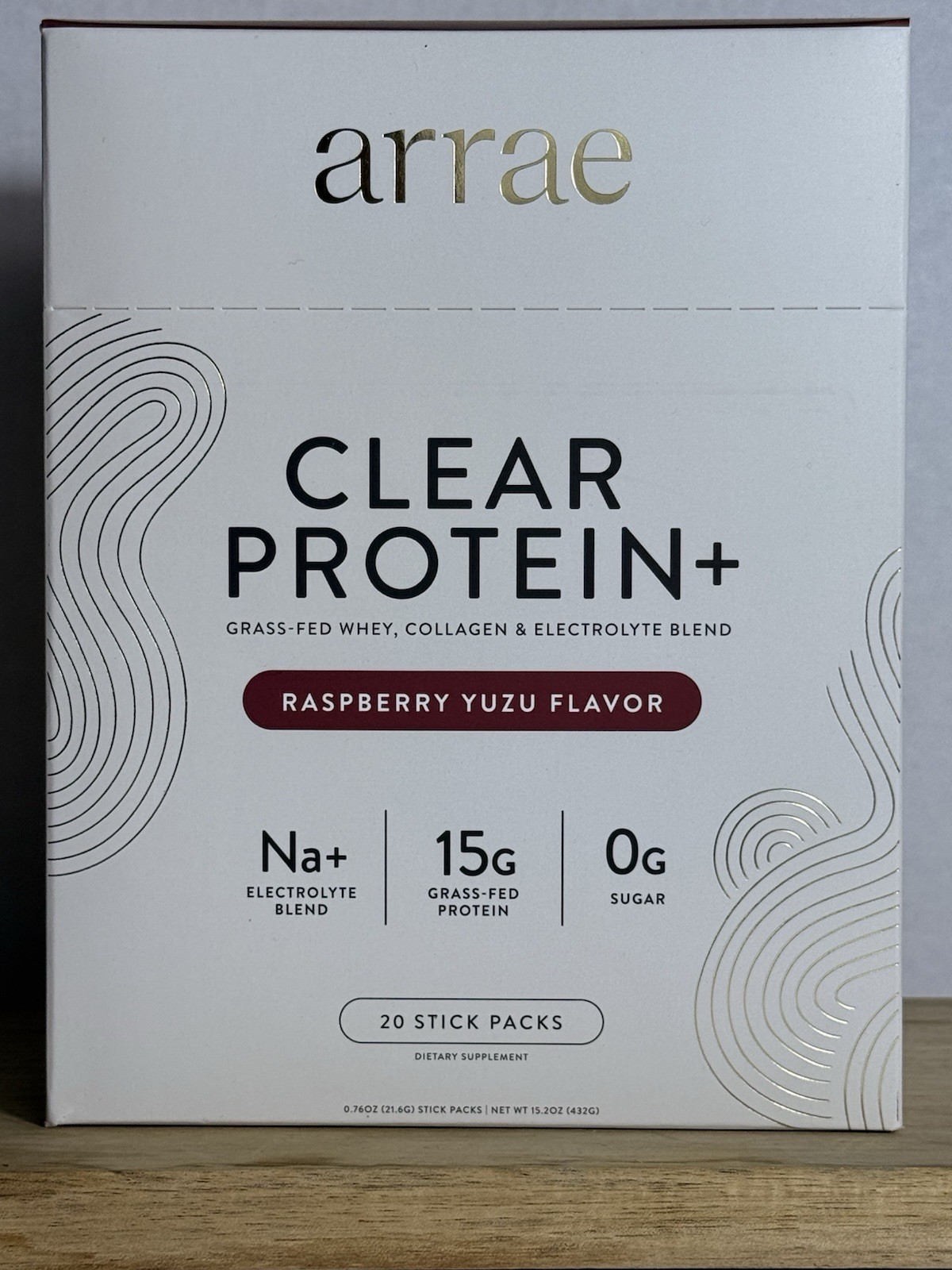 arrae Clear Protein+ Powder Grass-Fed Whey Collagen Raspberry Yuzu 20 Pack