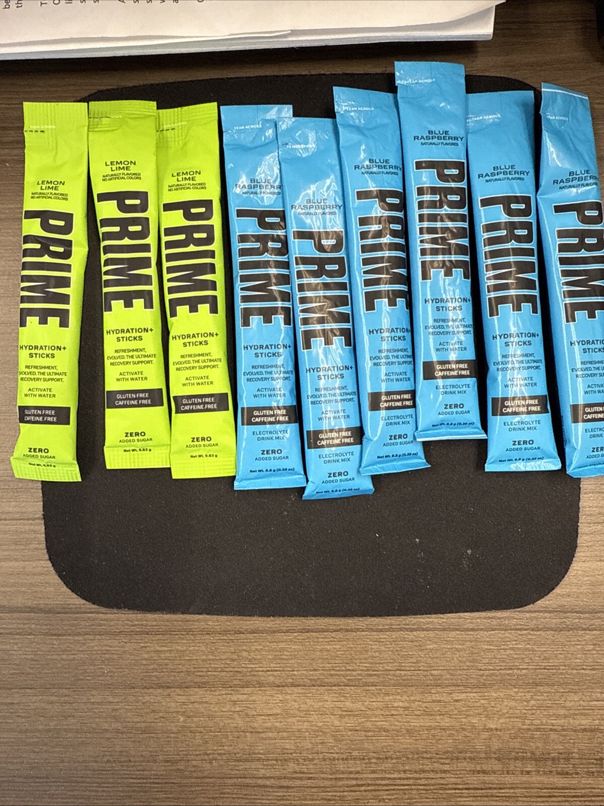 PRIME HYDRATION DRINK sticks 6 BLUE RASPBERRY & 3 Lemon Lime 9 packets