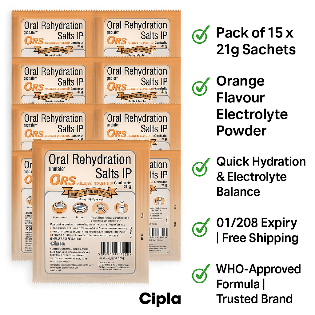 Cipla Prolyte ORS Orange 21g x 15 | Electrolyte Hydration Powder | 01/2028 Exp.