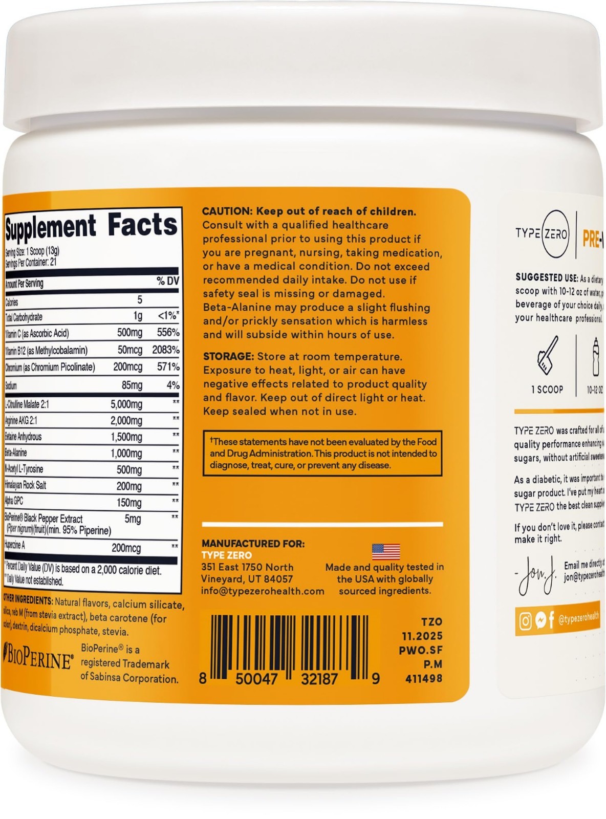 Stim-Free Pre Workout Powder – Pineapple Mango, 21 Servings | Nitric Oxide Boost