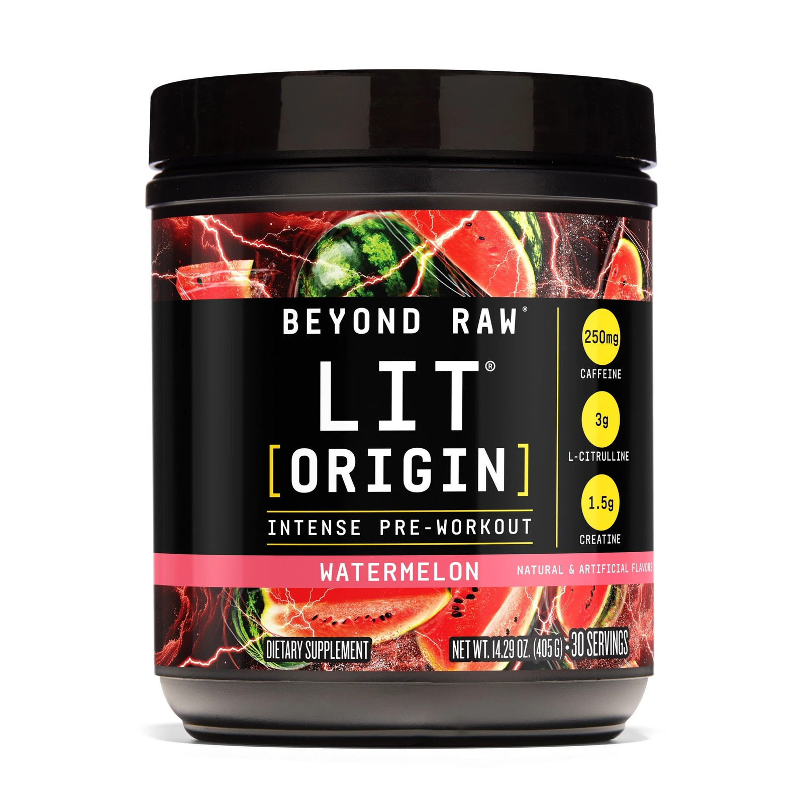 Beyond Raw LIT Origin Pre Workout Powder, Watermelon, for Men & Women, Energy &