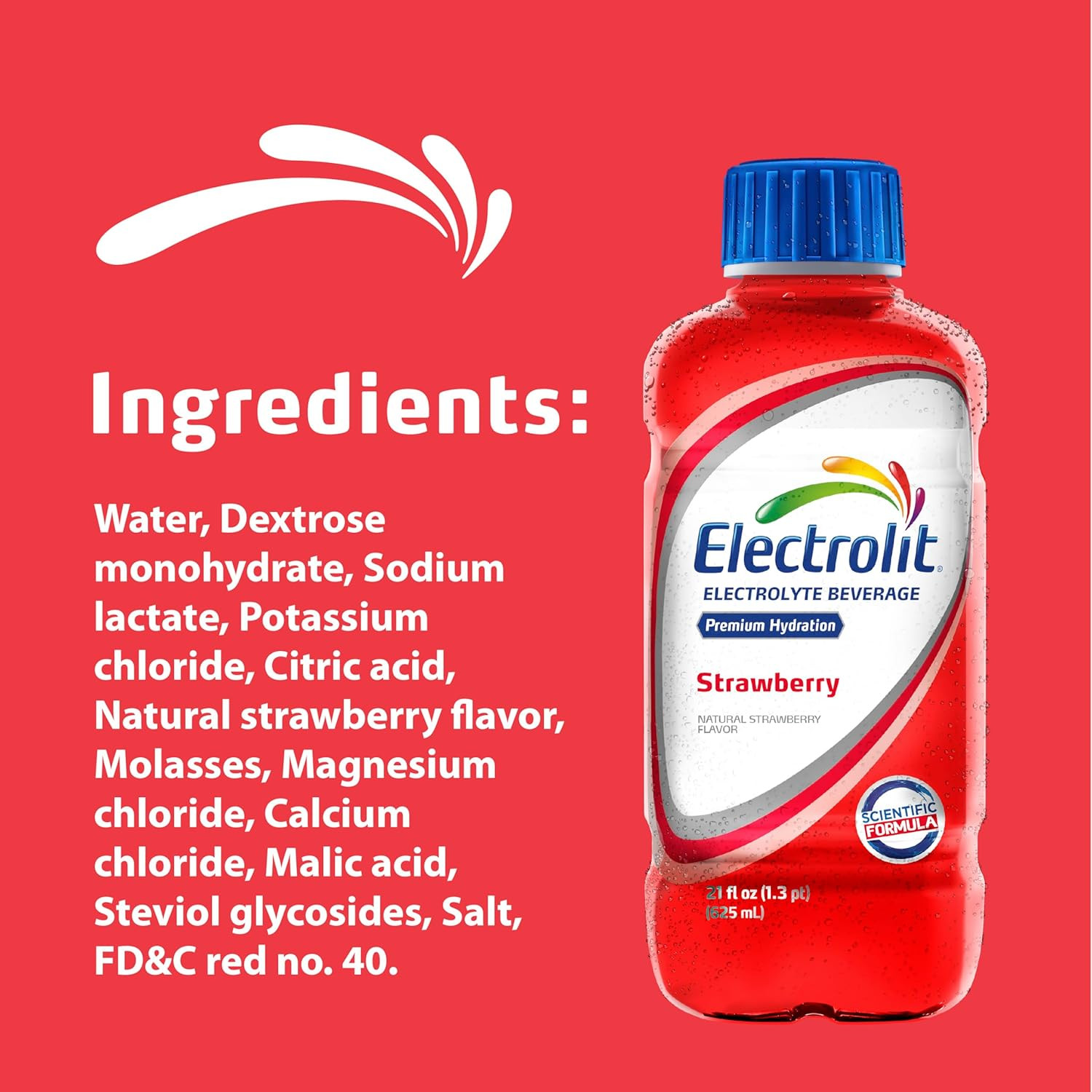 Electrolyte Beverage, Strawberry, 21 Fl Oz Bottle (Pack of 12)