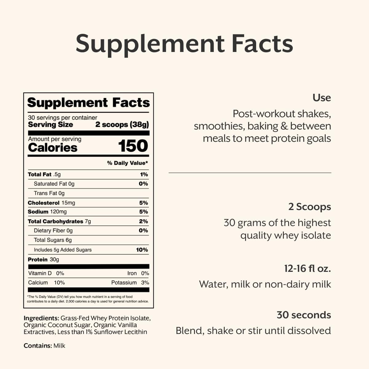 Whey Isolate Protein Powder, Vanilla Flavor, 2.5 lb – Low Carb, High Protein