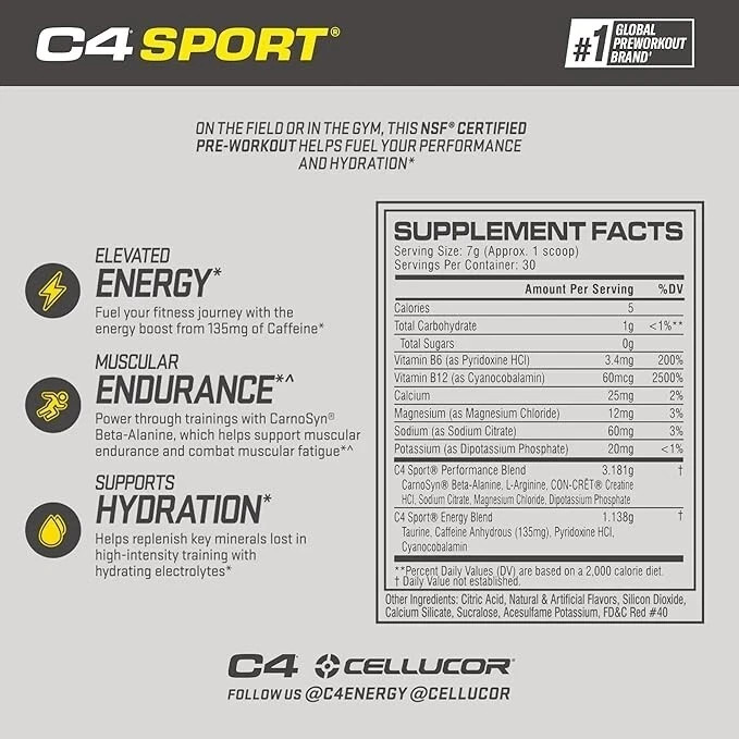 (6) Cellucor C4 Sport PRE-WORKOUT “FRUIT PUNCH” 30 Servings Best by 04/2026
