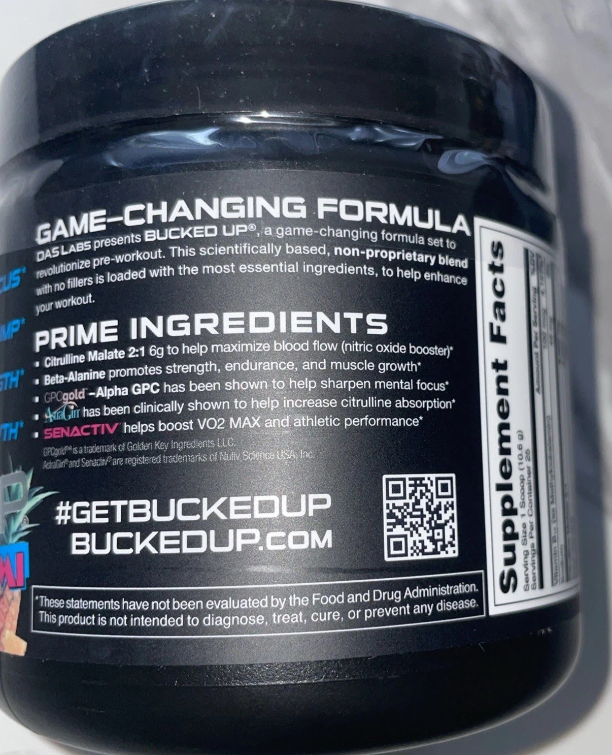 Bucked Up Pre-Workout Powder Supplement, 9.3 oz,25 Servings Miami Flavor 12/2027