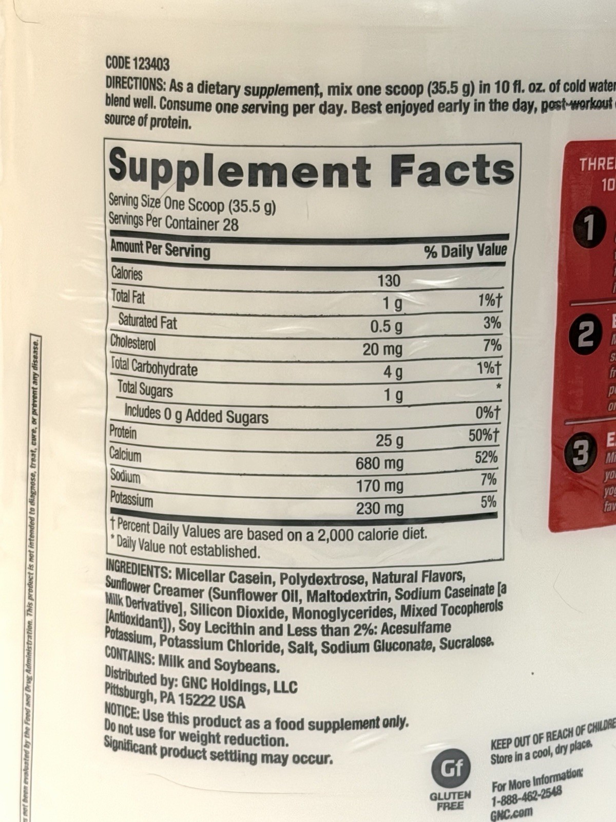 GNC Pro Performance 100% Casein Protein Powder Vanilla Cream 35.06 oz 7/30/26