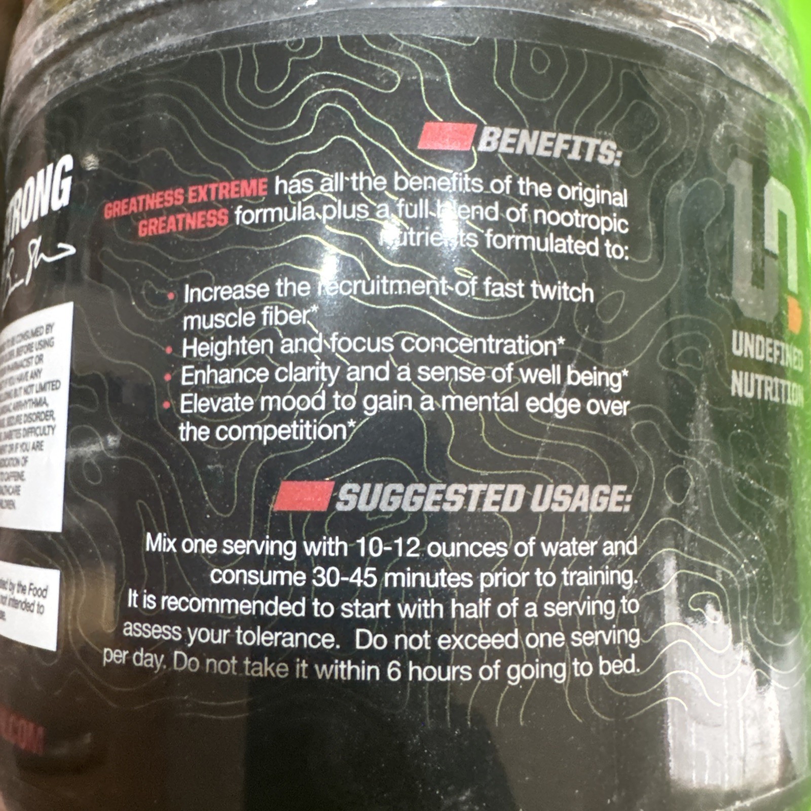 UNDEFINED NUTRITION PRE WORKOUT GREATNESS EXTREME 11/27