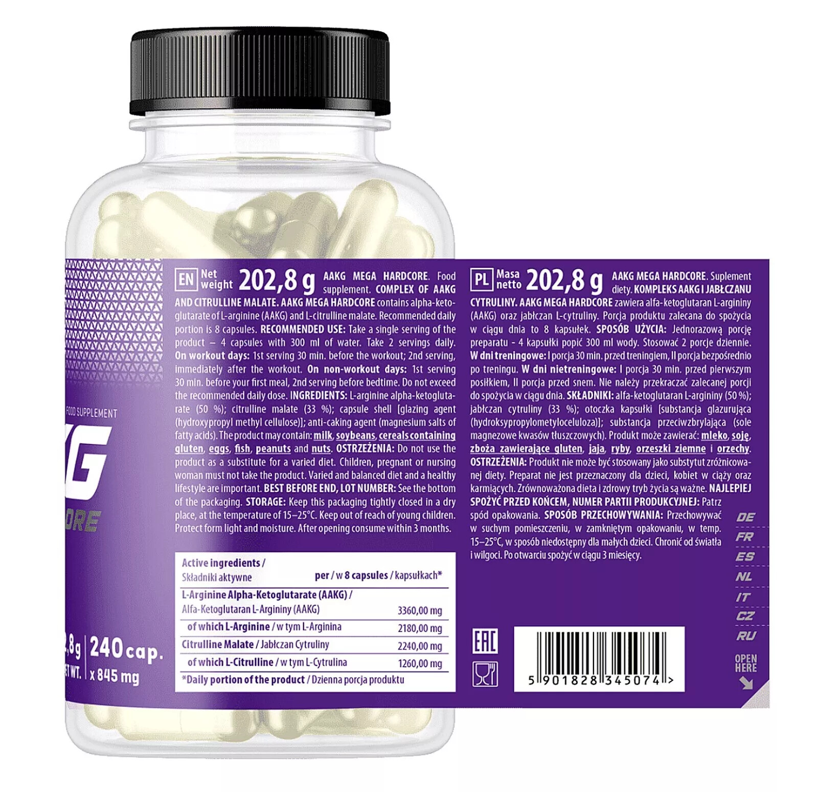 AAKG MEGA HARDCORE – Strong NO Nitric Oxide Booster Arginine & Citruline Malate