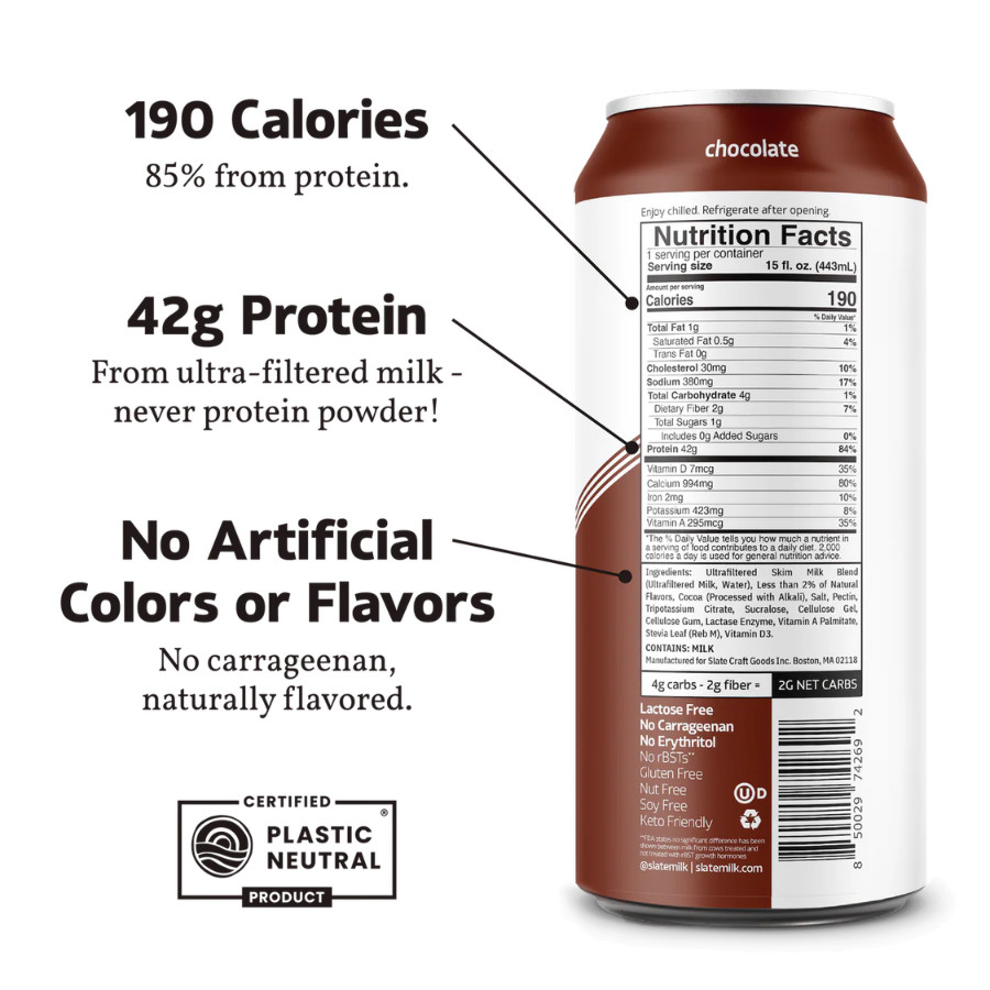 Slate 42G Ultra Protein Shakes – Breakfast Boost, Chocolate (15 fl oz), 12 Cans
