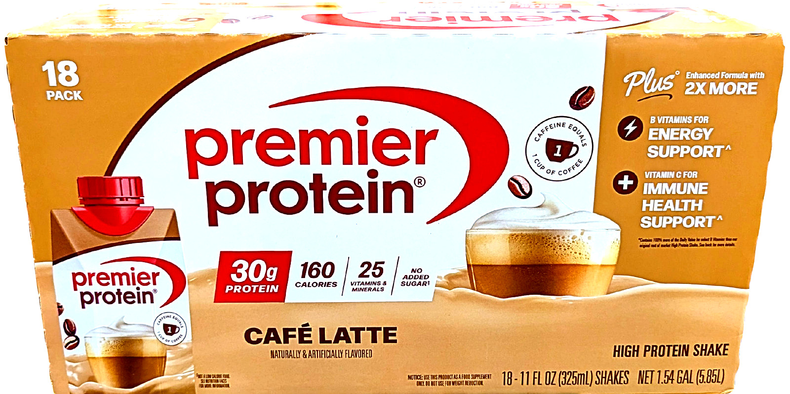 Premier 30g Plus High Protein Shake Cafe Latte 18 Ct x 11 Fl Oz 10/26 EXP 12/26