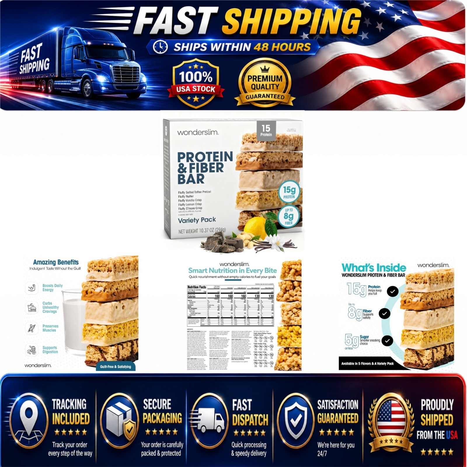 WonderSlim High Fiber Protein Bars – 15g Protein, Low Sugar, Gluten-Free