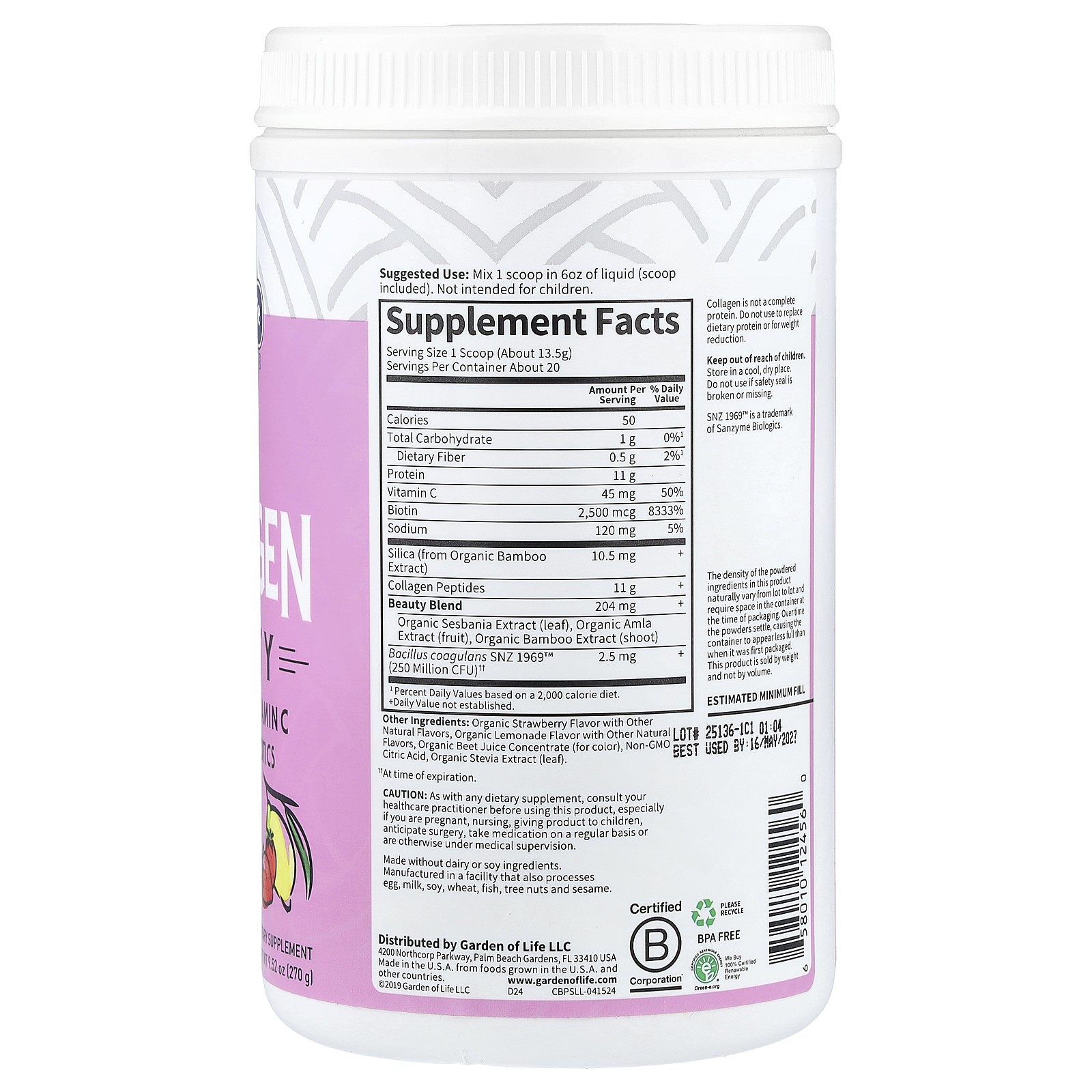 Grass Fed Collagen Beauty, Strawberry Lemonade, 9.52 oz (270 g)