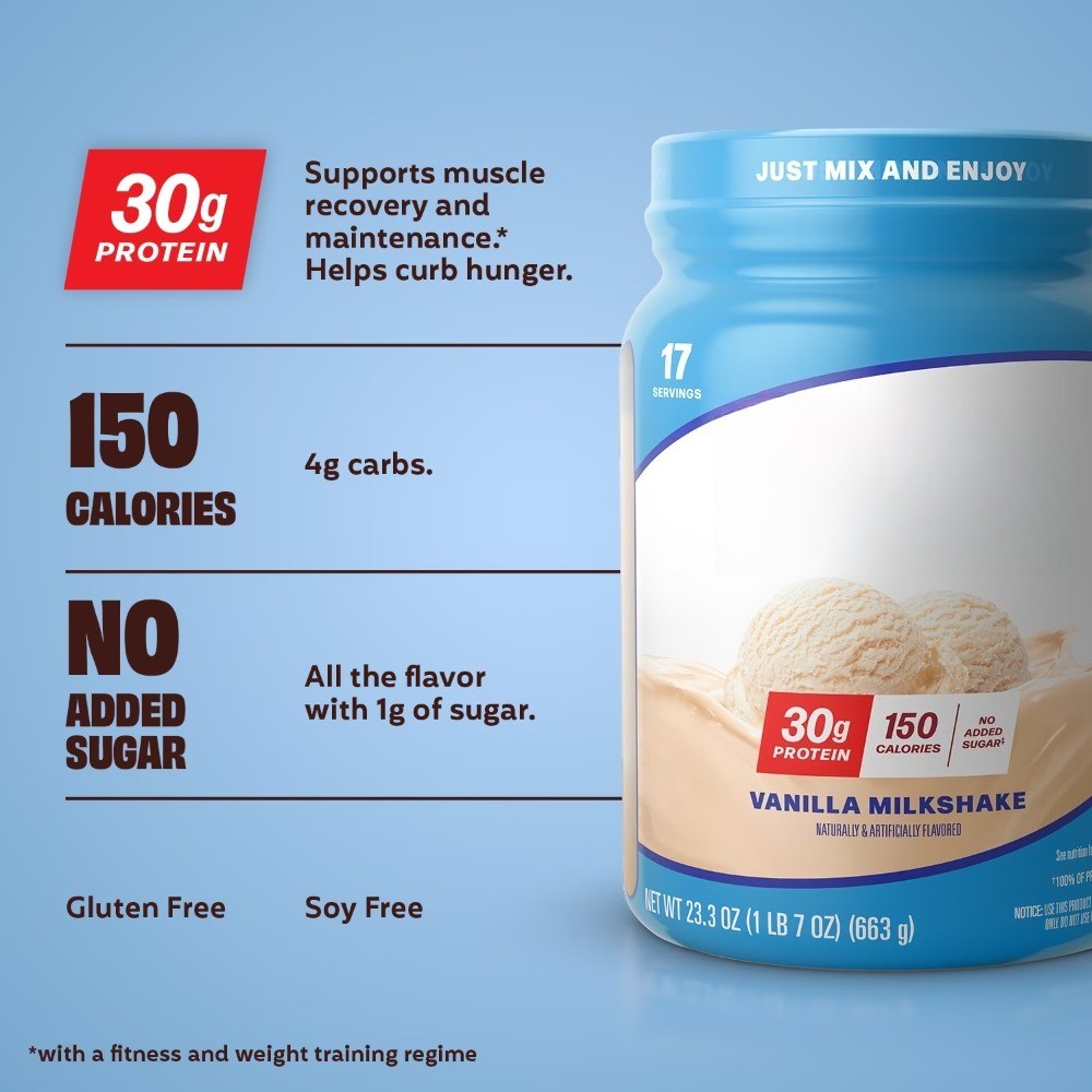 100% Whey Protein Powder, Vanilla Milkshake, 30g Protein, 23.3 oz, 1.7 lb