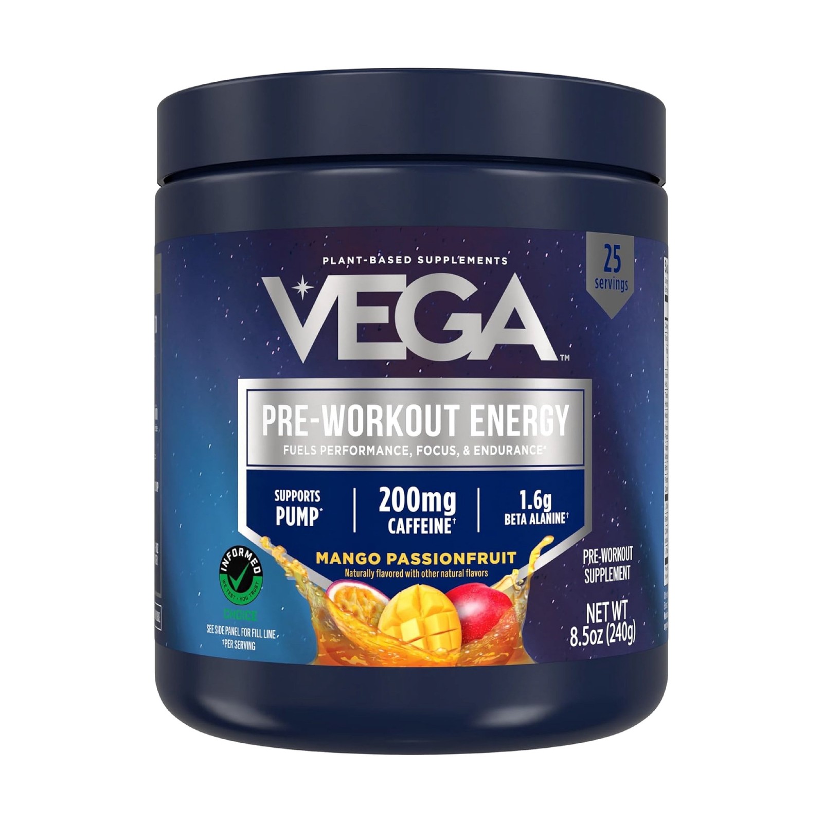 Pre-Workout Powder, Mango Passionfruit, 25 Servings, 8.5Oz