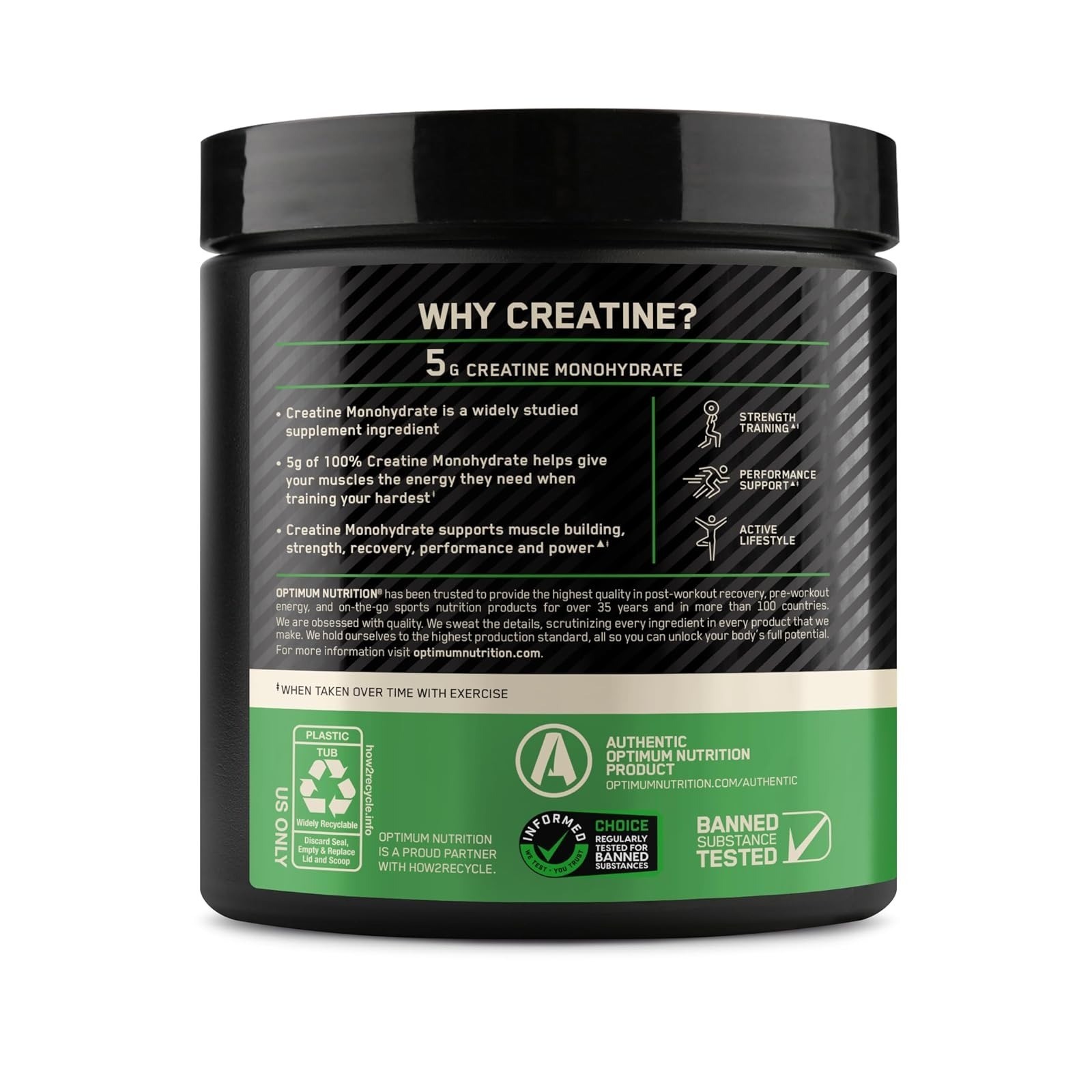 Optimum Nutrition Creatine, Micronized Creatine Monohydrate Powder, Supports Str