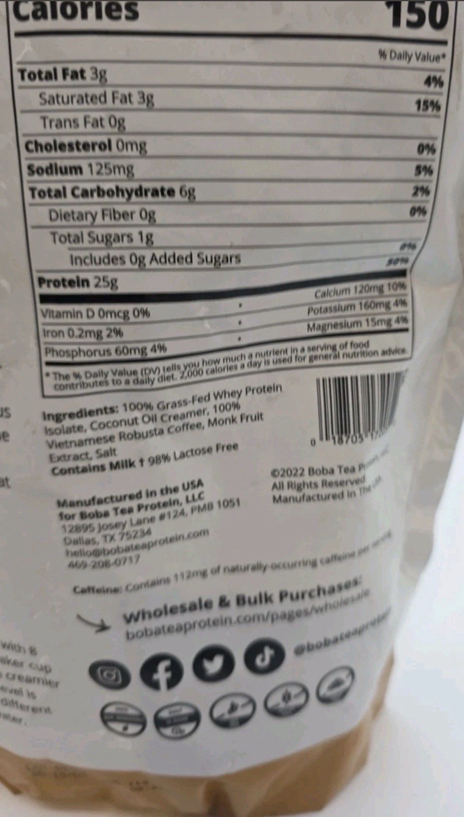 Boba Tea Protein Vietnamese Coffee Whey Protein Powder 2.06 Lbs Exp 4/27 Sealed