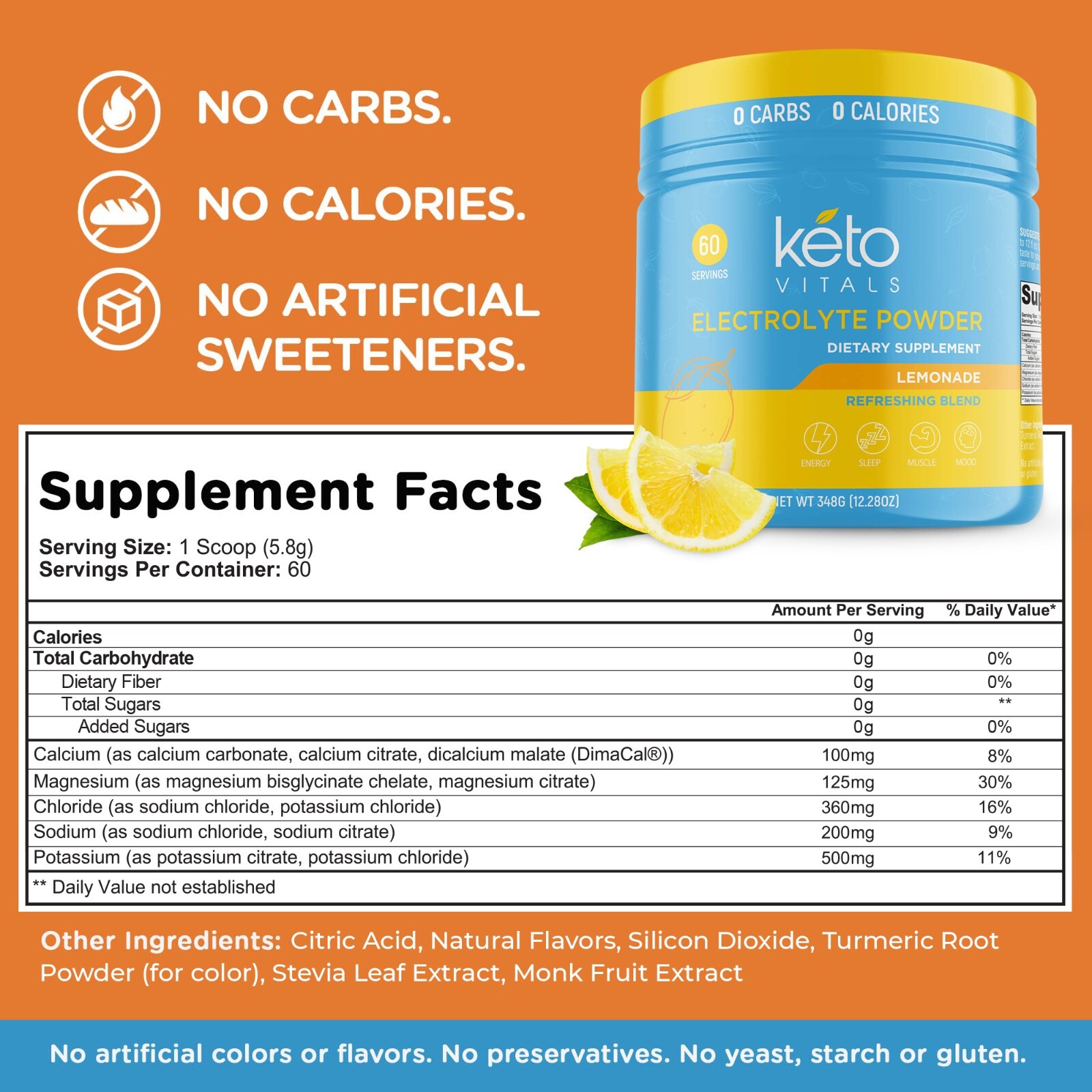 Keto Vitals Electrolyte Powder Supplement Energy Drink Mix Tub Lemonade