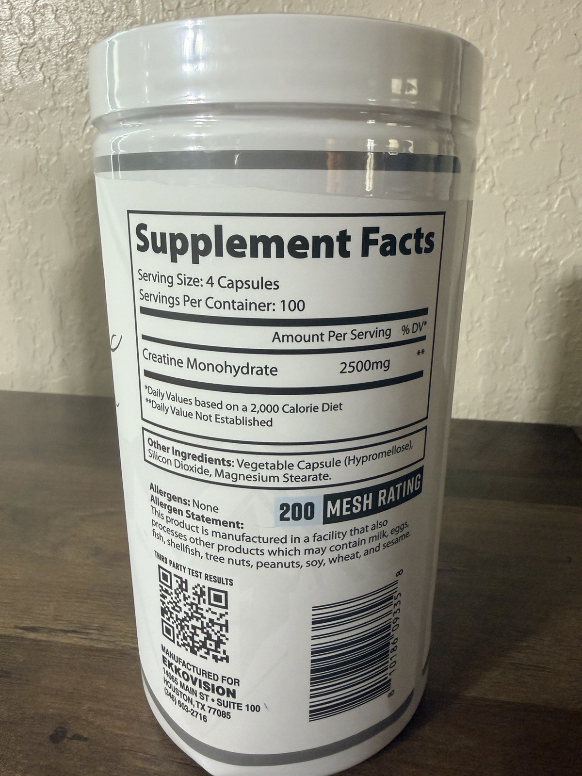EKKOVISION Creatine Monohydrate Capsules Unflavored 400 Count 100 Servings