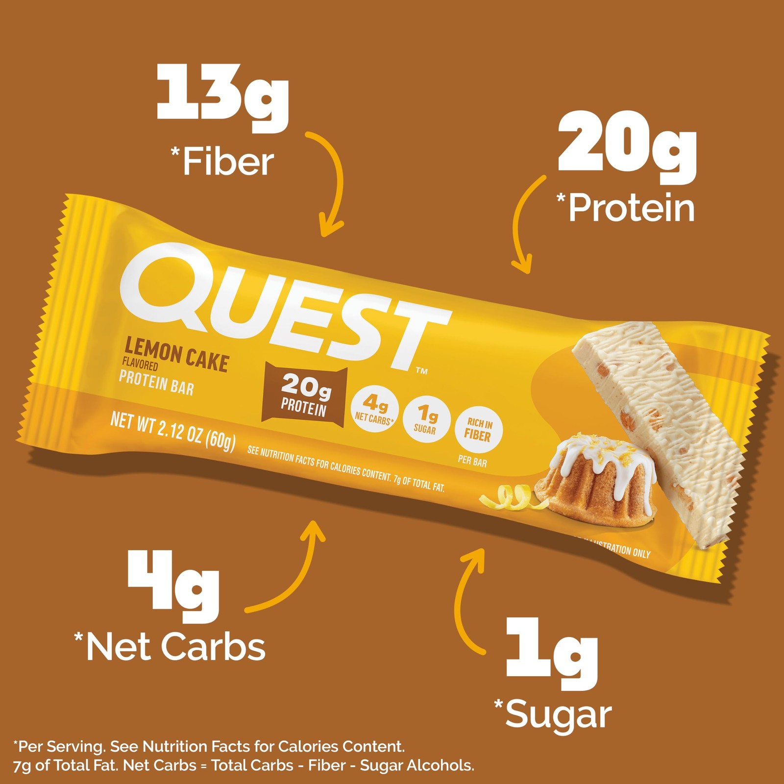 Quest Nutrition Lemon Cake Protein Bars, High Protein, 1 Count (Pack of 4)