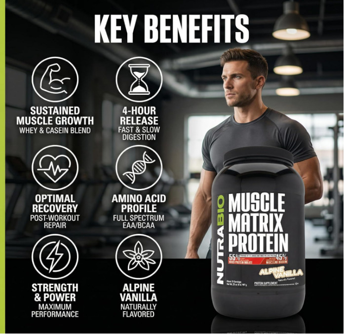 NutraBio Muscle Matrix Protein Powder, Vanilla, 2 lb, 28 Servings