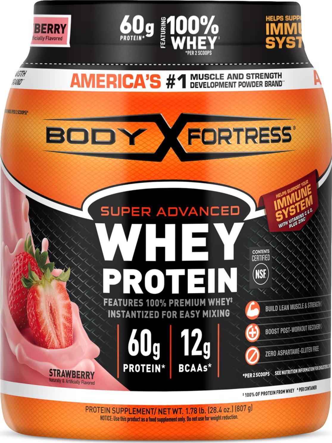 Body Fortress Super Advanced 100% Premium Whey Protein Powder Strawberry 1.78lbs