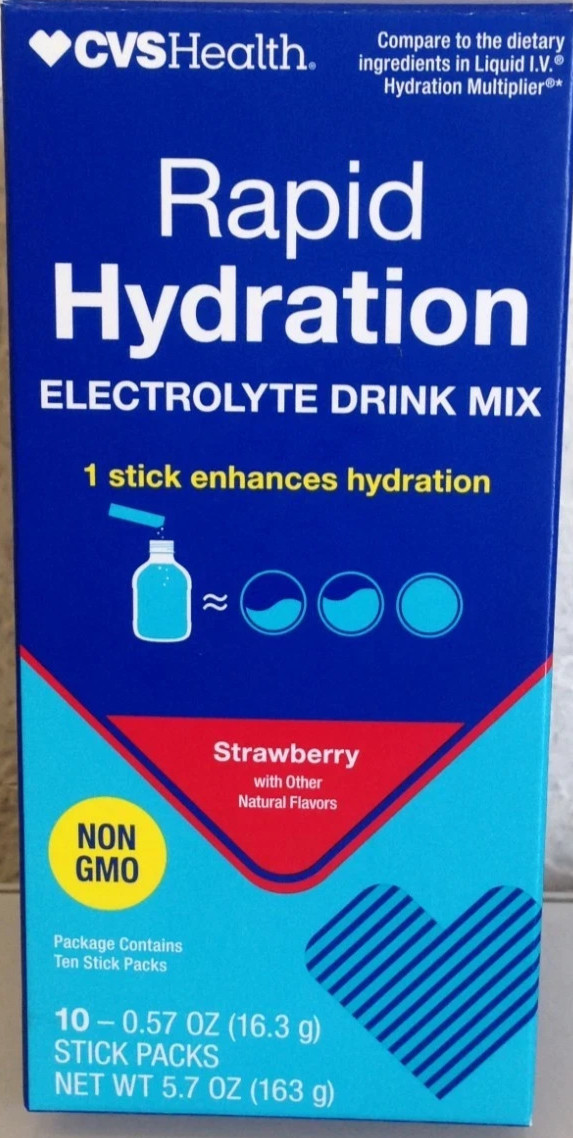 CVS Rapid Hydration Electrolyte Drink Mix Strawberry, 10 Stick (30 Sticks Total)