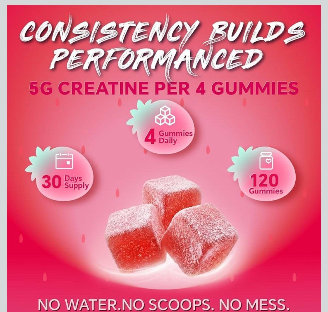 Frellanox Creatine Monohydrate Gummies Strawberry 120ct 5g +B12 Taurine