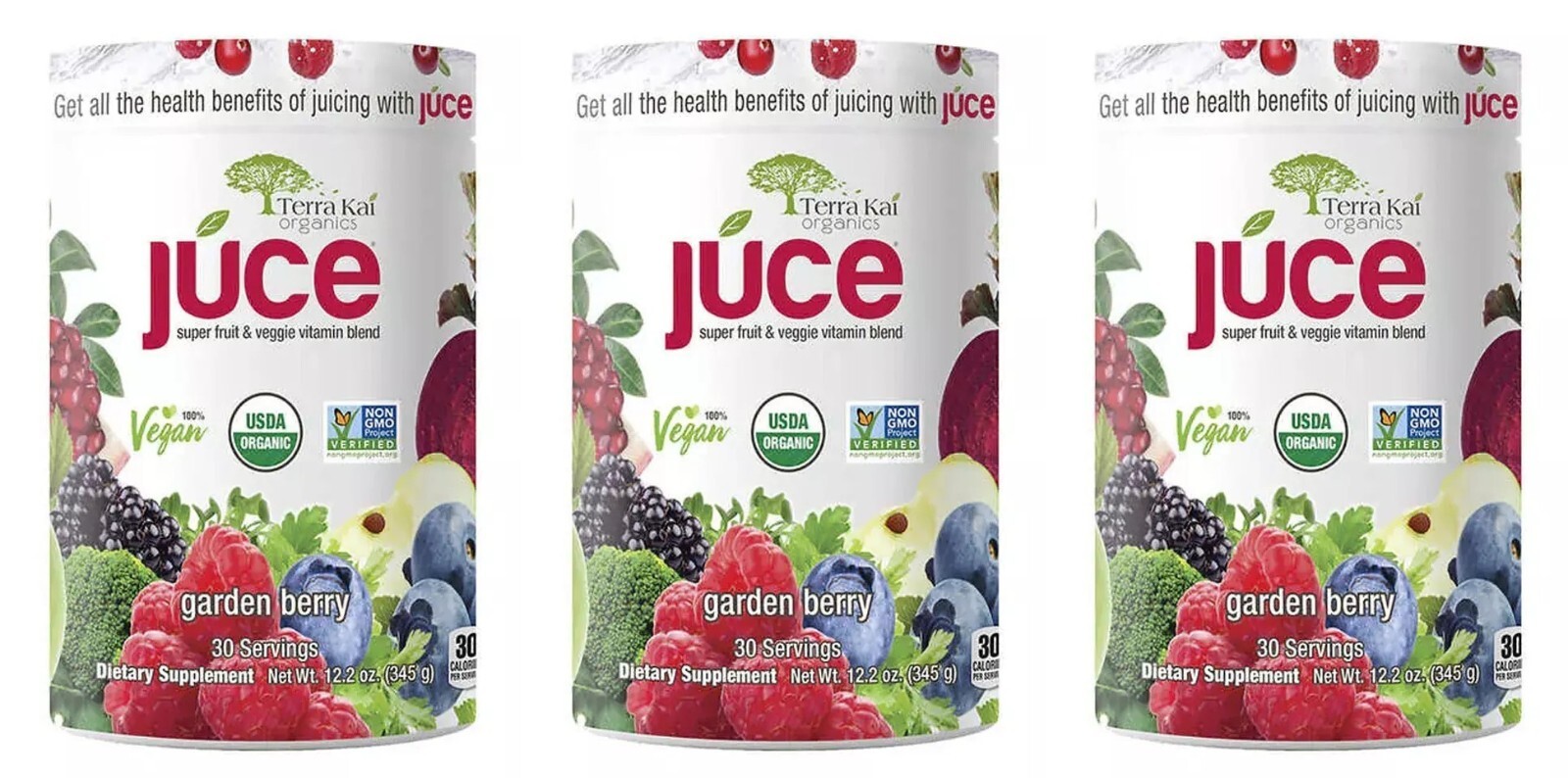 3 PACK – Terra Kai Organics Juce SUPER FRUIT & VEGGIE BLEND Drink. 12.2 oz.