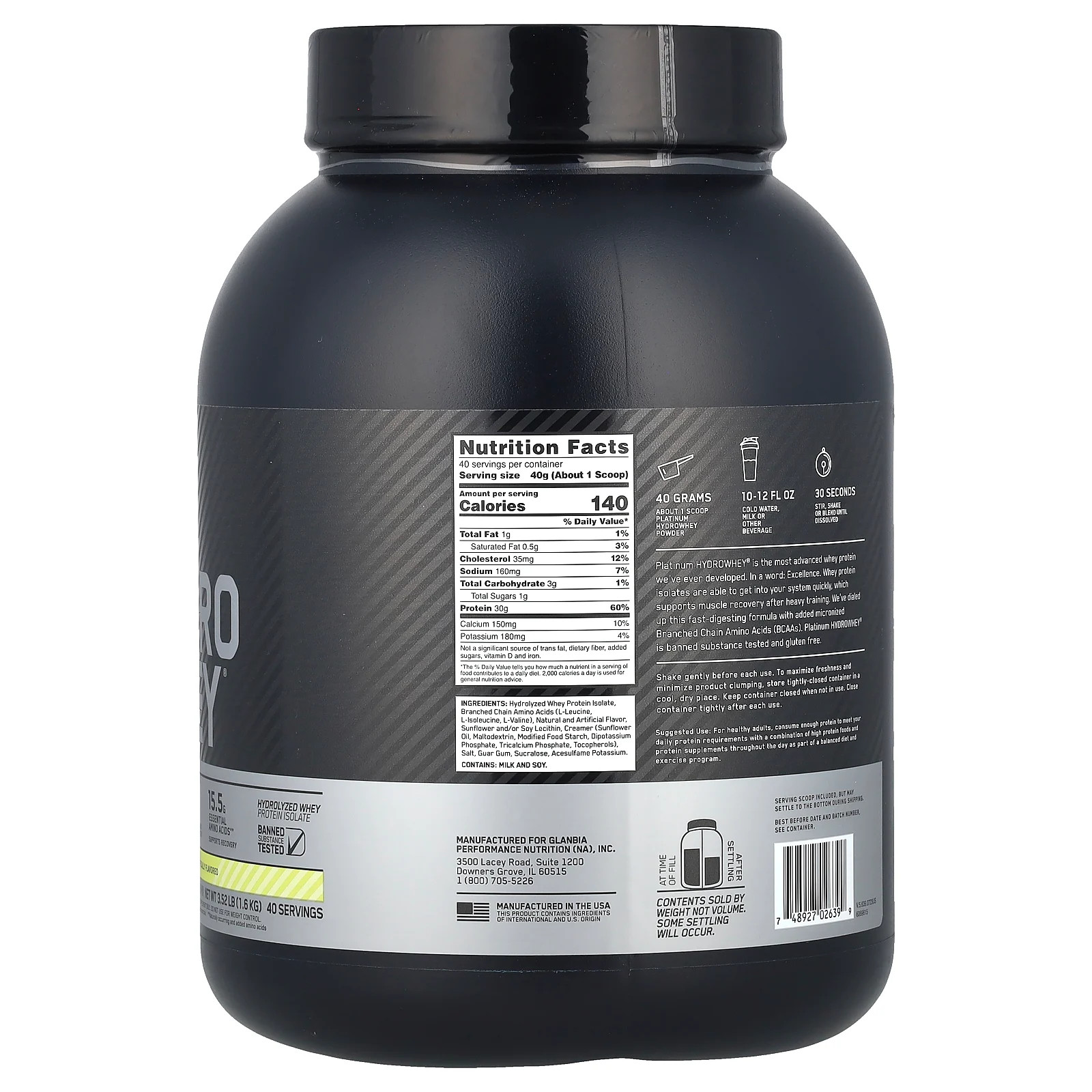 Platinum Hydro Whey, Velocity Vanilla, 3.52 lb (1.6 kg)