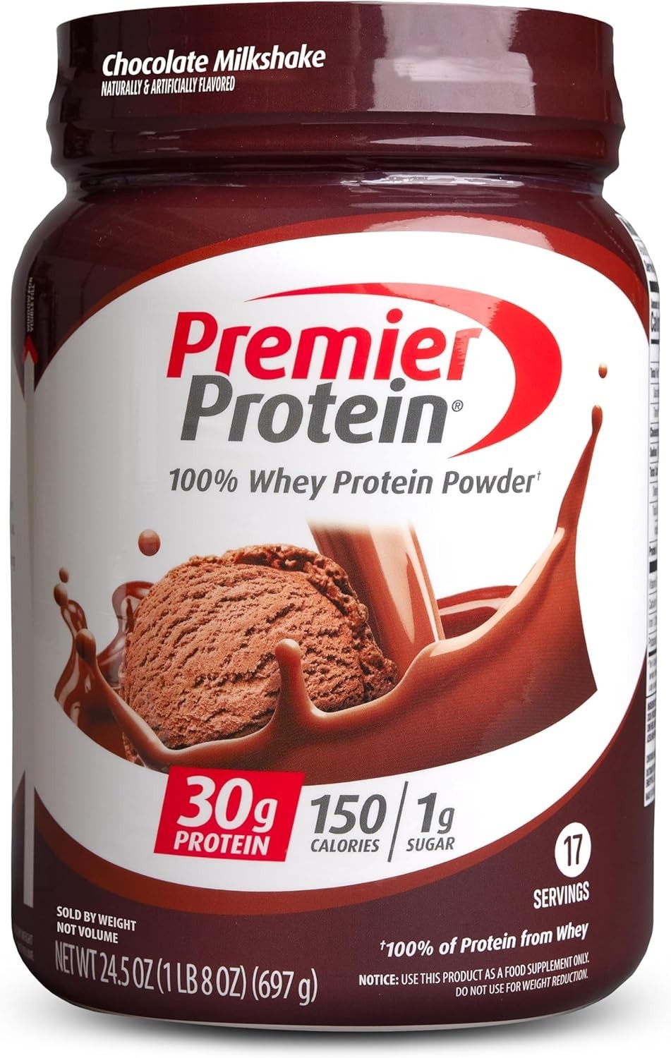 Premier Protein 100% Whey Protein Powder, Chocolate Milkshake, 30g Protein, 24.5