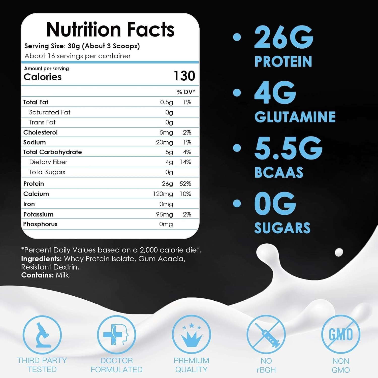 Polvo Proteína Suero Aislada 6g BCAAs Sin azúcar Sin sabor Para Muscular 1.1LB