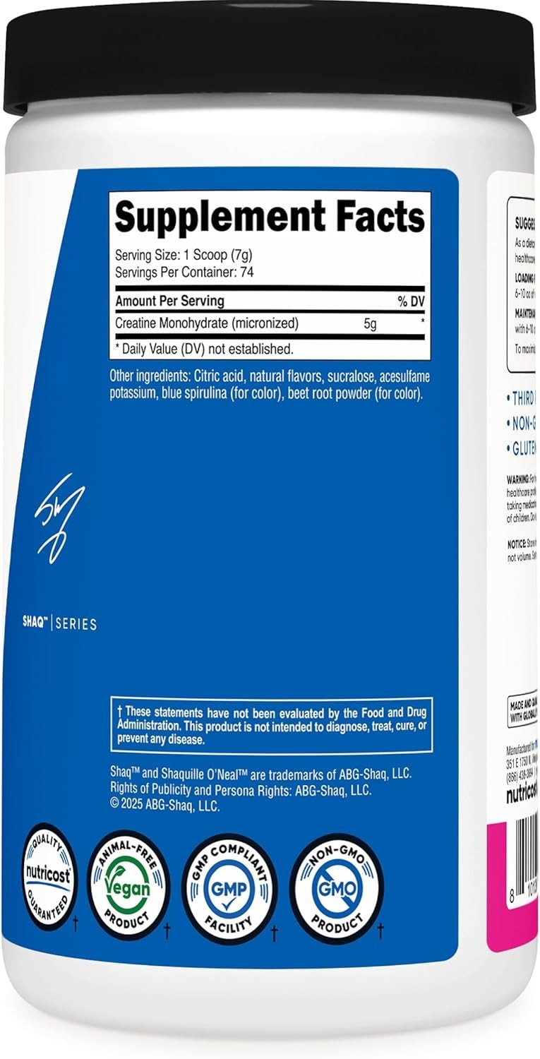 Nutricost Creatine Monohydrate Powder (Shaq’s Berry Blast, 500 Gram) – GMO-Free