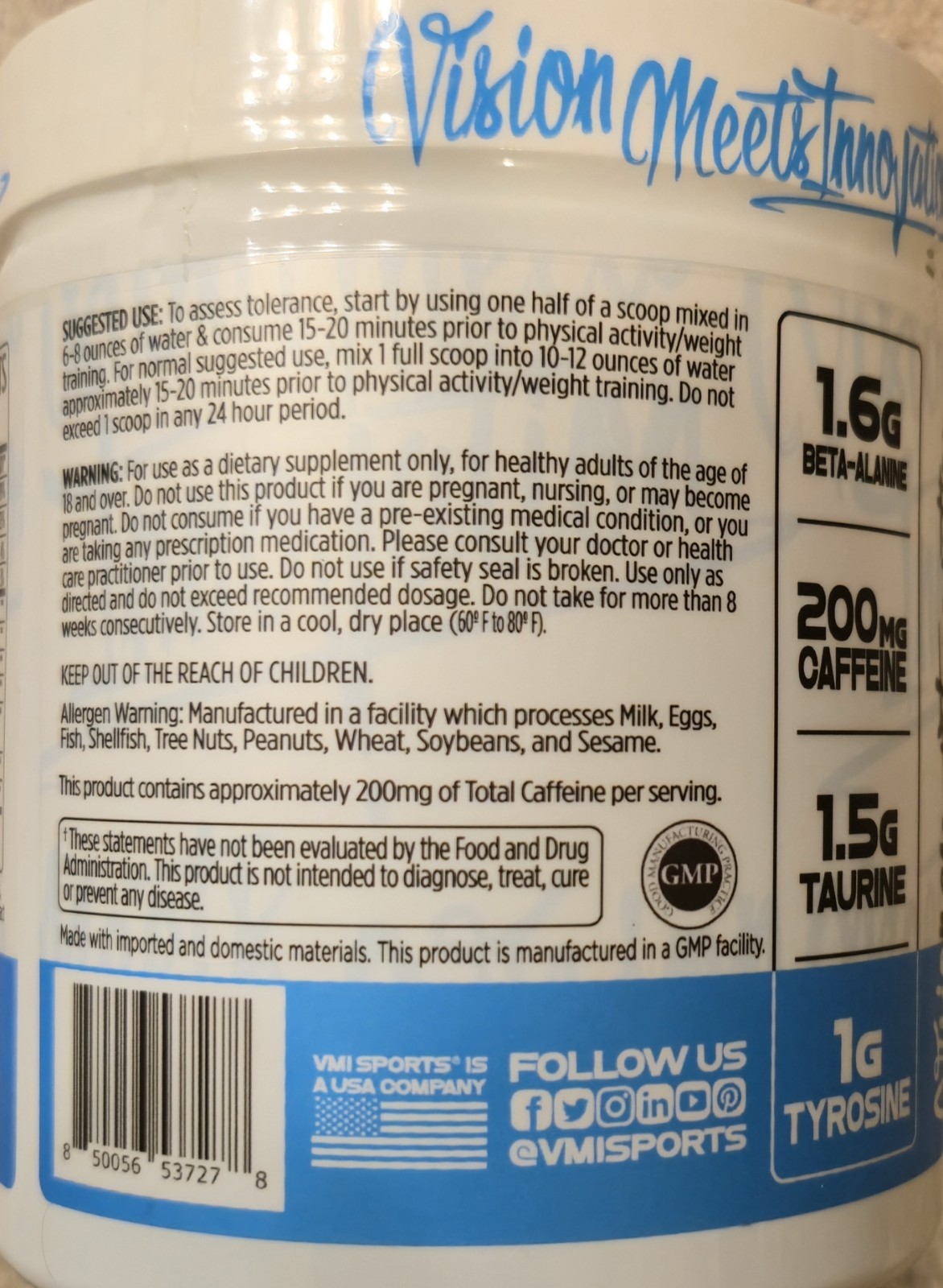 VMI Sports KXR SPORT Preworkout 8oz Size (30 Serv) BLue Shark Gum BEST BY 11/26