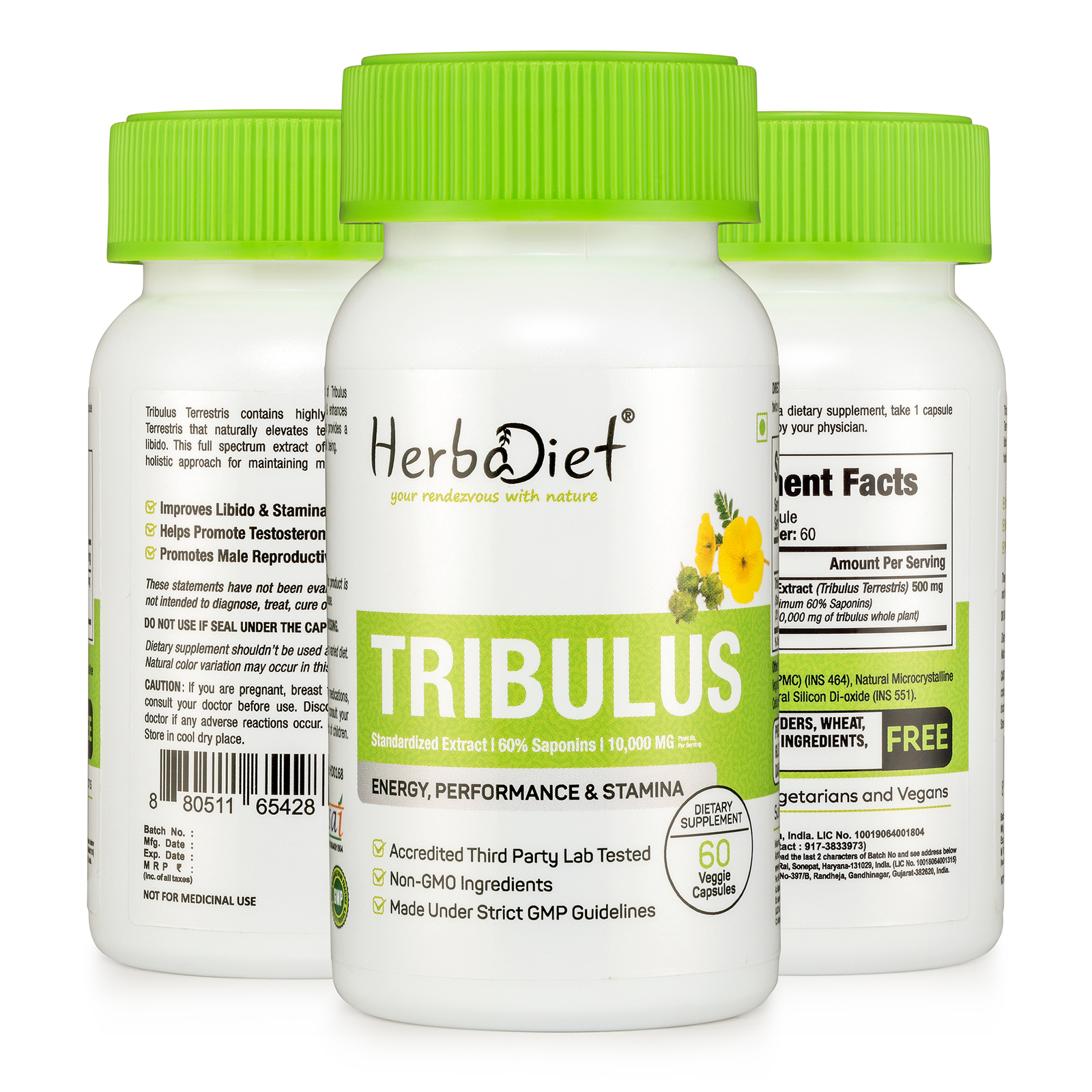 Tribulus Terrestris Extract Capsules 60% Saponins STRONG Effective Muscle Boost