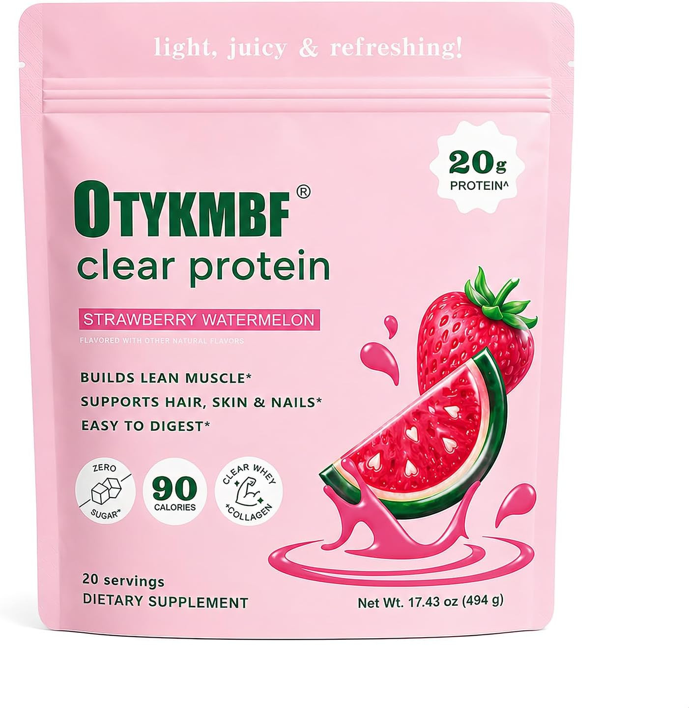 Clear Protein Powder 494G, Raspberry Lemon, 20G Protein, Whey Protein Isolate wi