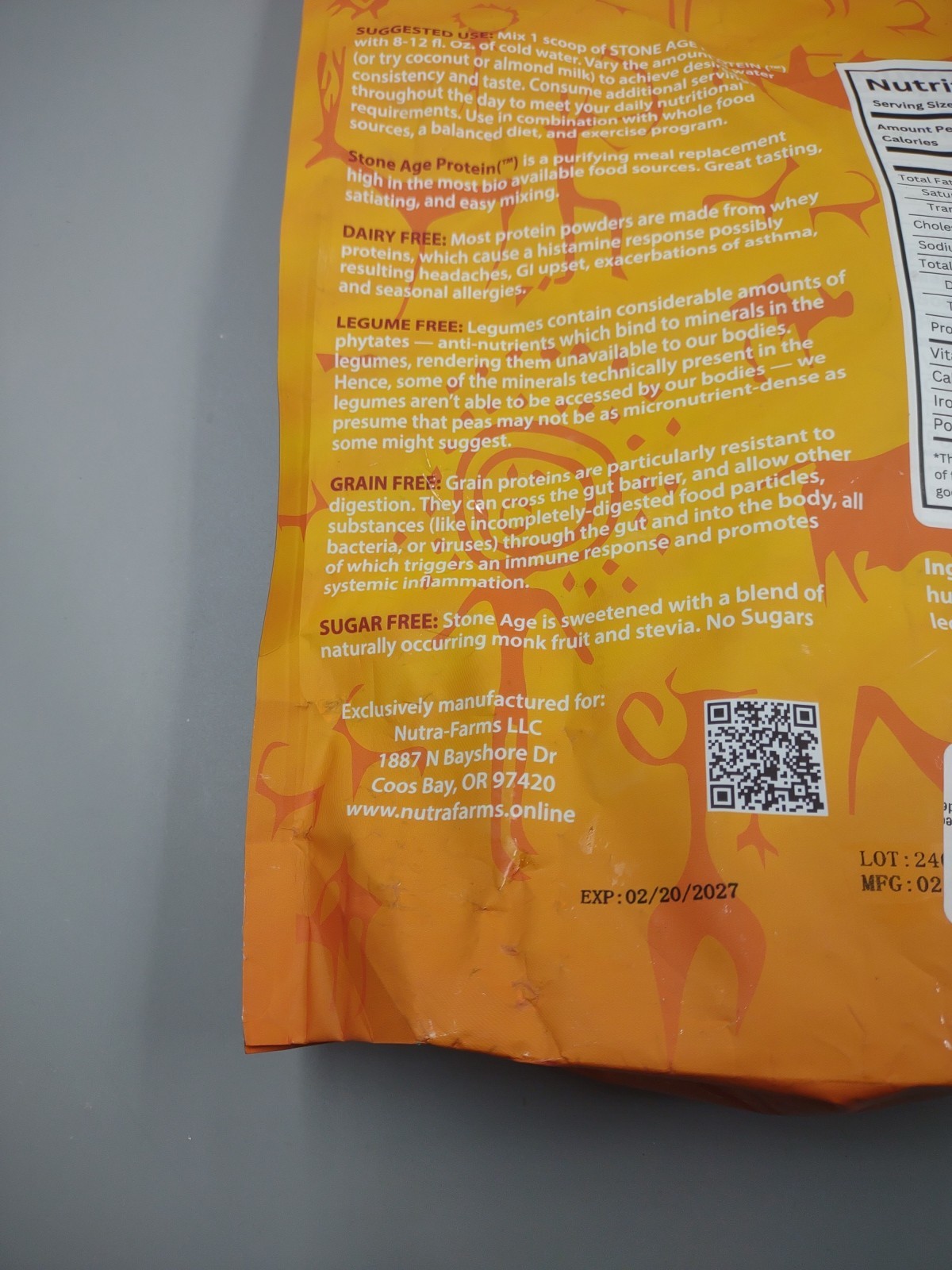 Nutra-Farms Stone Age Protein Powder ~ Chocolate ~ 2 lbs ~ Expires 02/20/2027