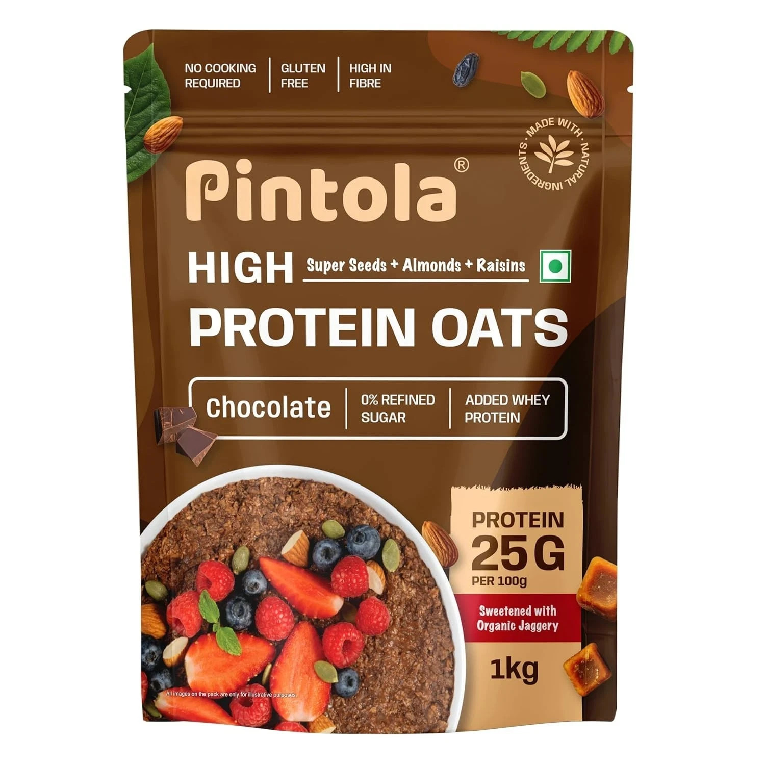 PINTOLA 25g High Protein Oats 1kg, Dark Chocolate for weight loss, Breakfast