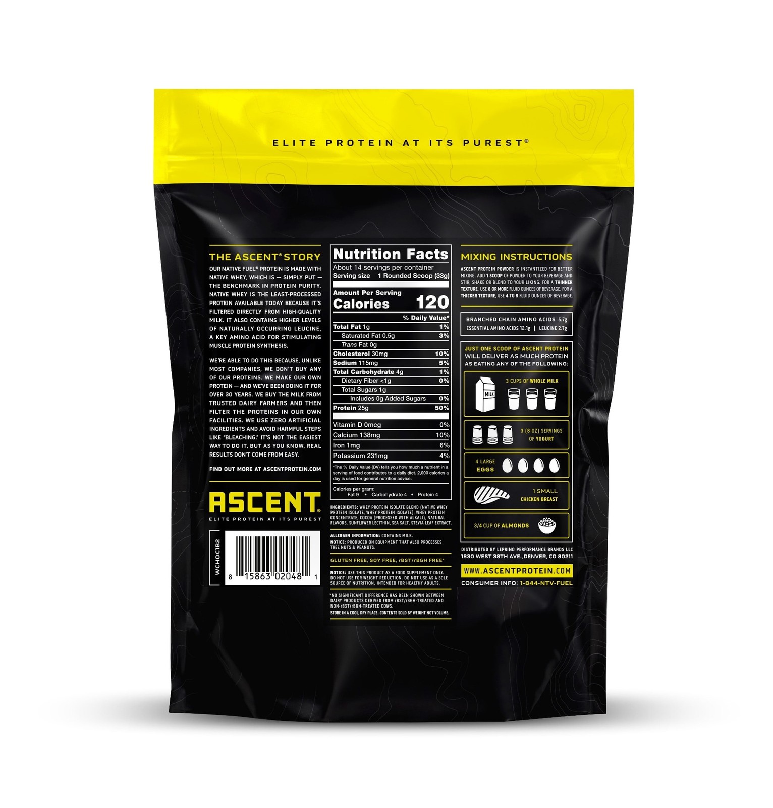 Ascent Native Whey Protein Powder Blend, Chocolate, 1 lb