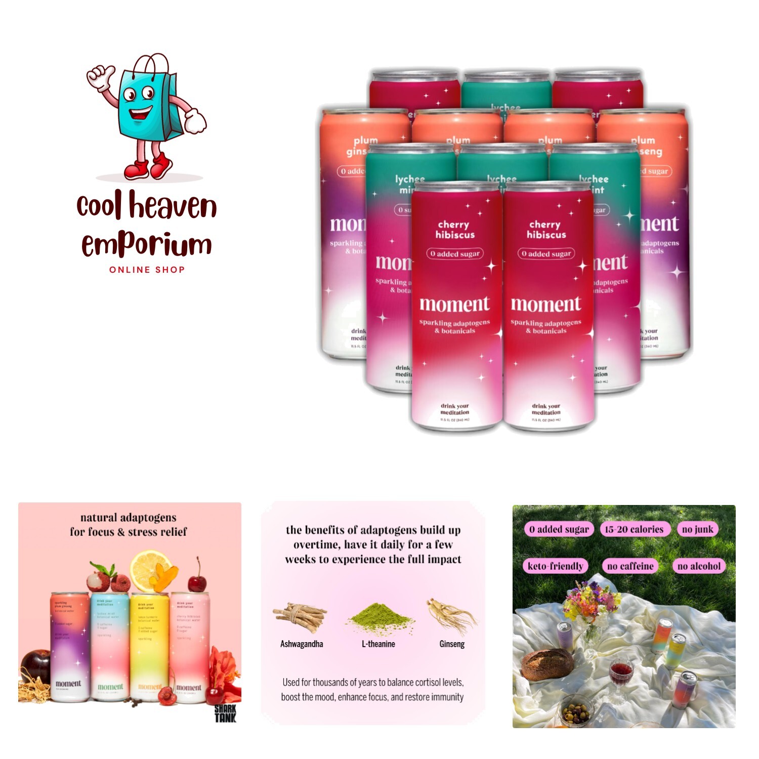 Adaptogen Drink Shark Tank – Sparkling Combo Variety new. Contains L-Theanine…