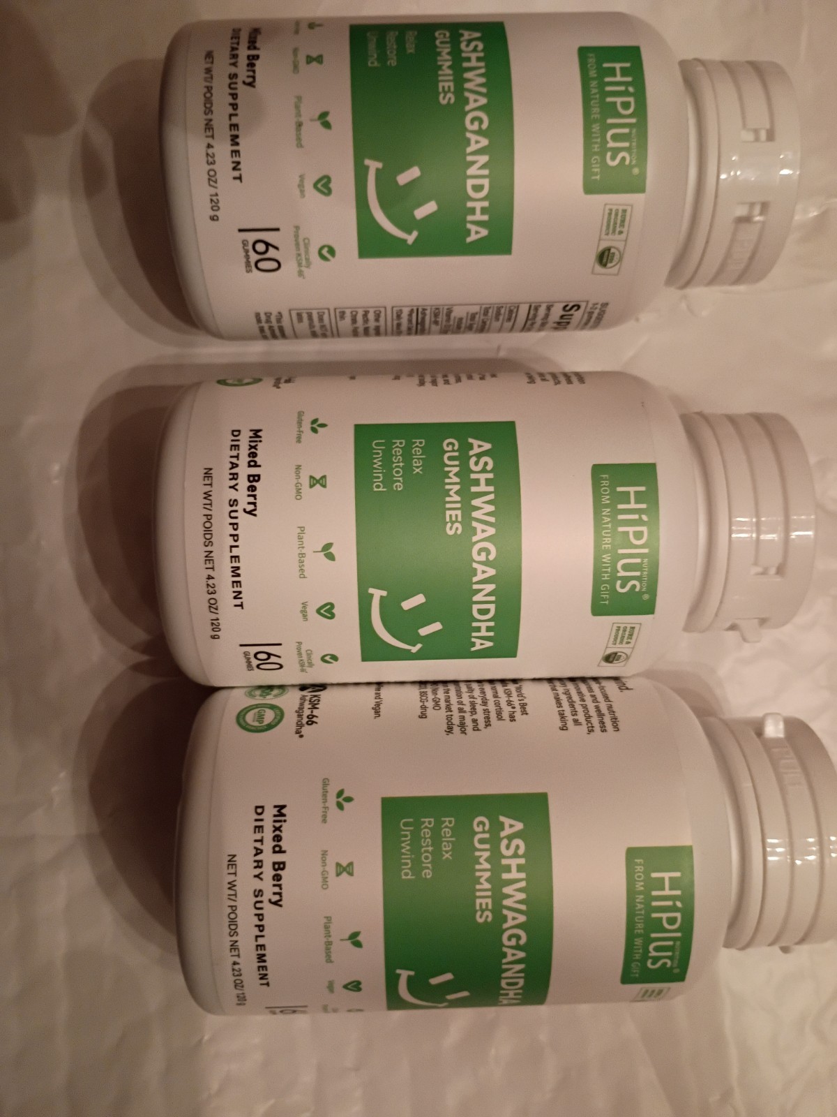 Ashwaganda Ksm-66 Gummies 3 Bottle Pack 3 Months for Stress and Sleep 🫐 Flavor