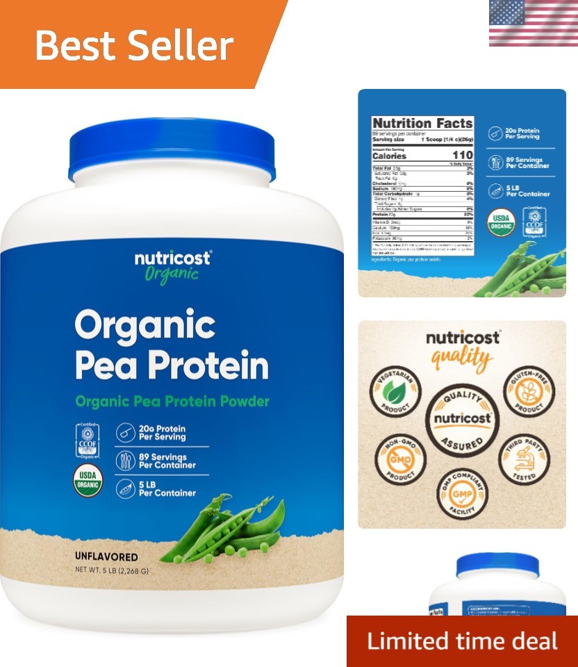 Organic Pea Protein Isolate Powder 5LBS – Unflavored, Certified USDA Organic,…
